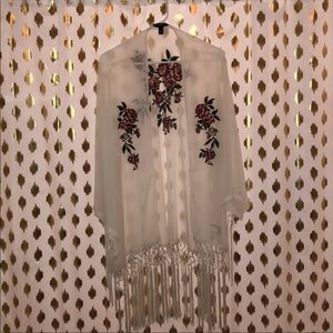 Embroidered Kimono with Fringe